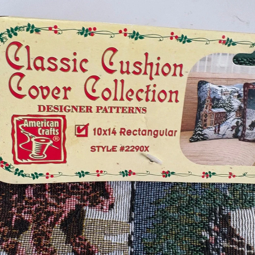 Vintage American Crafts Tapestry‎ Pillow Cover Set 10x14 Rect Woodland Christmas